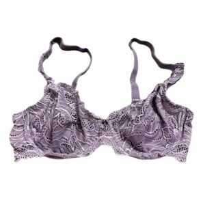 90s European Vintage Floral Lace Embroidered Unlined Bra (Lavender) Size: 36C